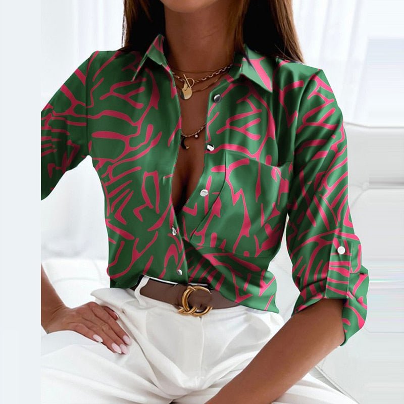 Elegant long sleeve button-down blouse for women, a timeless piece offering sophisticated style and comfort.