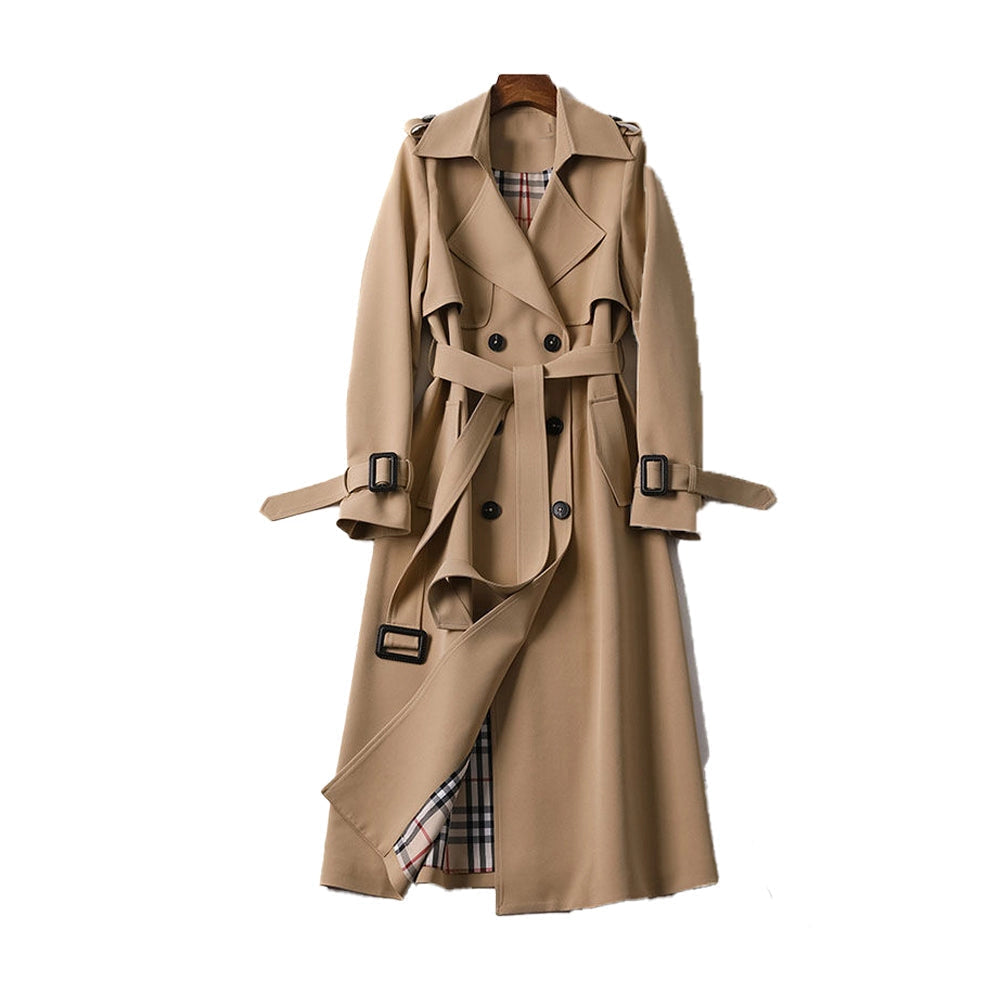 Women's classic double-breasted trench coat with belt for timeless style and versatile outerwear.