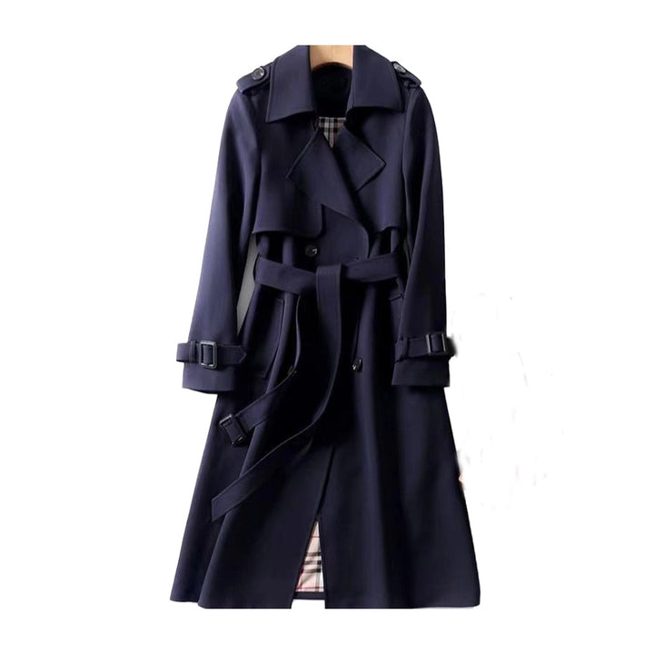 Classic women's belted trench coat, featuring double-breasted design, ideal as a stylish spring jacket.