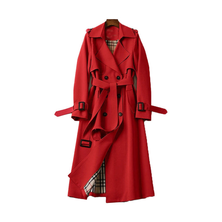 Elegant women's belted trench coat, a classic double-breasted jacket for versatile everyday and fall wear.