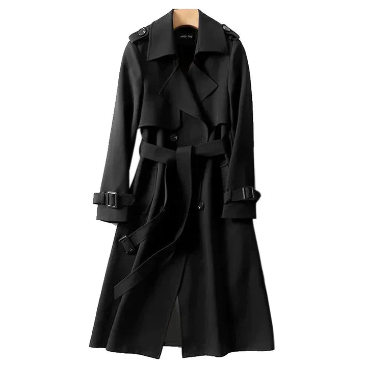 Versatile women's classic double-breasted trench coat. Stylish outerwear, ideal for elegant office & everyday wear.