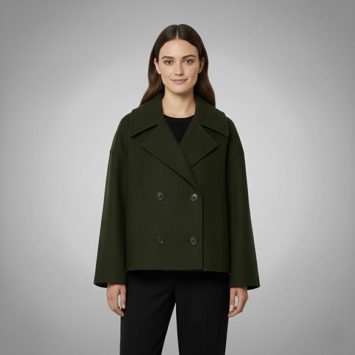 Women's double-button cropped jacket, a classic and versatile outerwear option for any outfit.