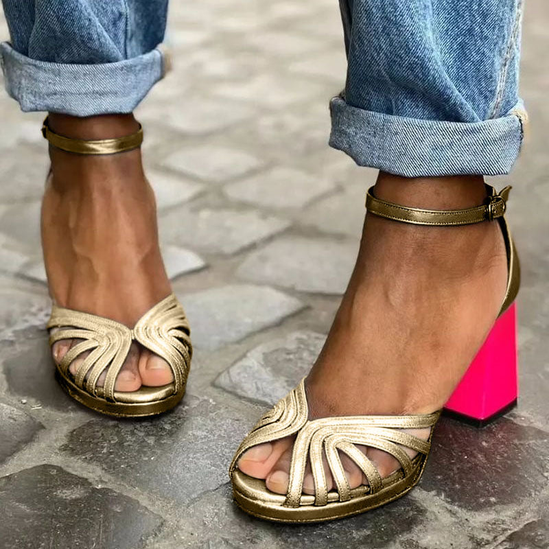 Women's classic gold ankle strap sandals with open toe, comfortable & versatile flat summer footwear.