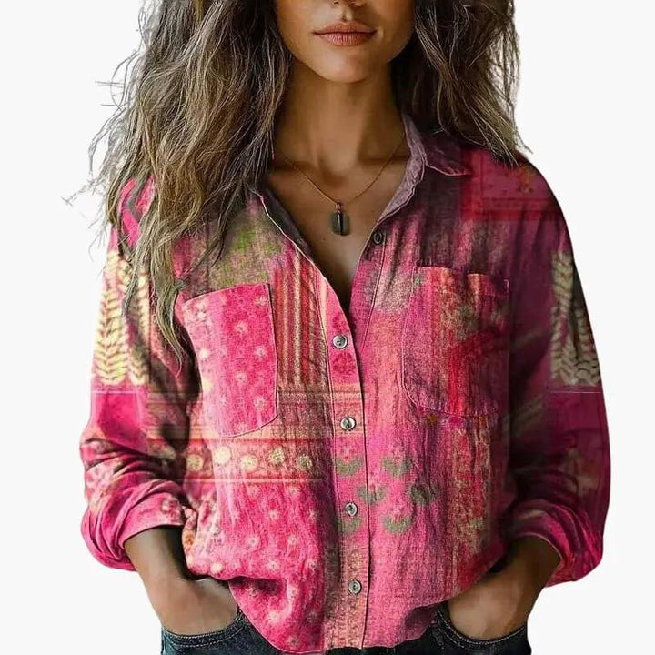 Elegant yet casual women's long sleeve button-down shirt, a classic collar top for versatile styling.