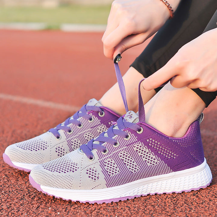 Side view of women's comfortable walking shoes with arch support, designed for pain relief.