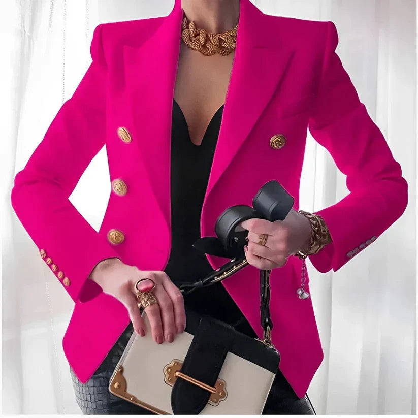 Chic women's tailored jacket, a versatile layering piece with a classic, sophisticated silhouette.