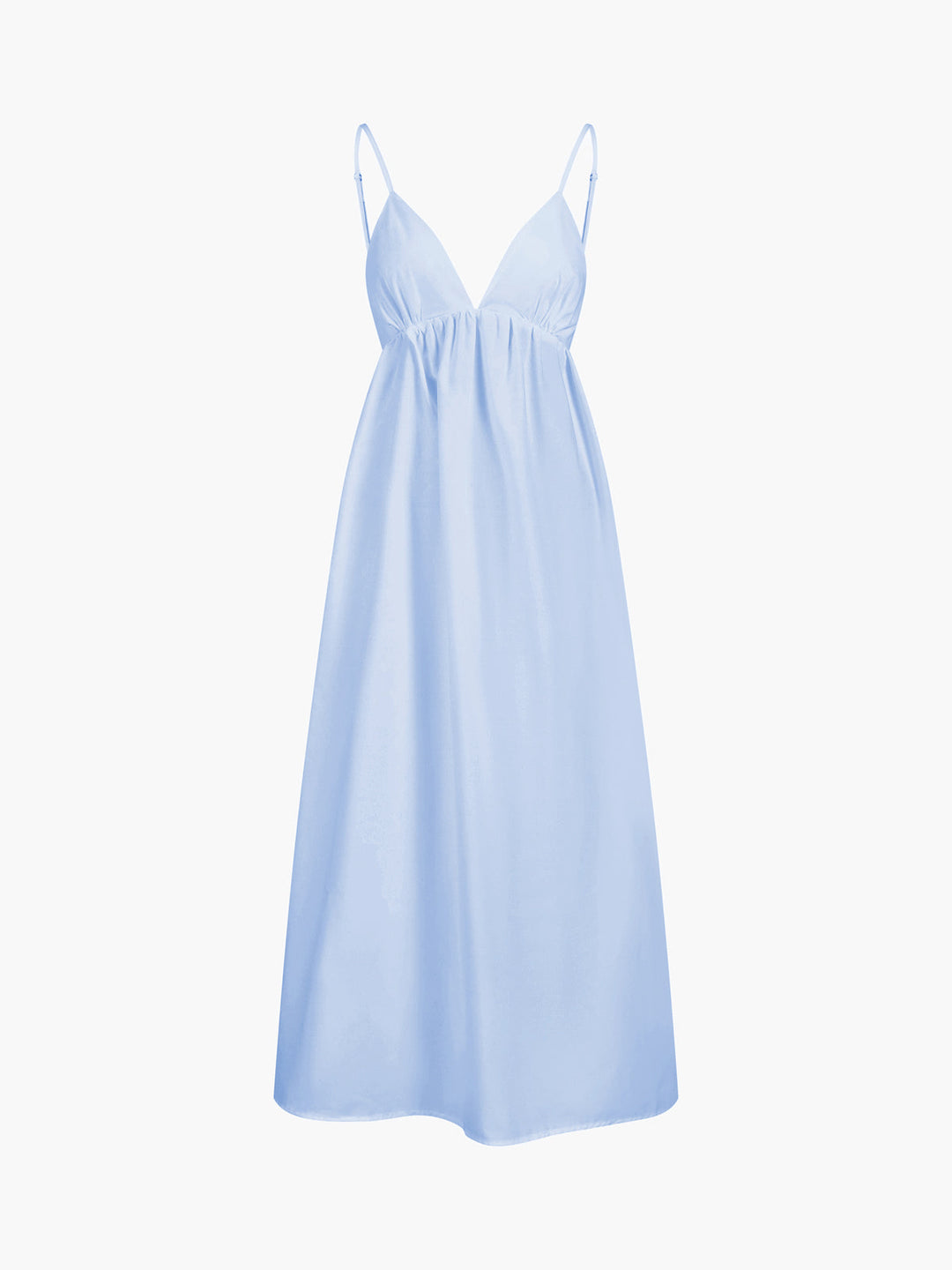 Women's summer maxi dress with open back & V-neck. Sleeveless, elegant, flowing for beach or vacation.