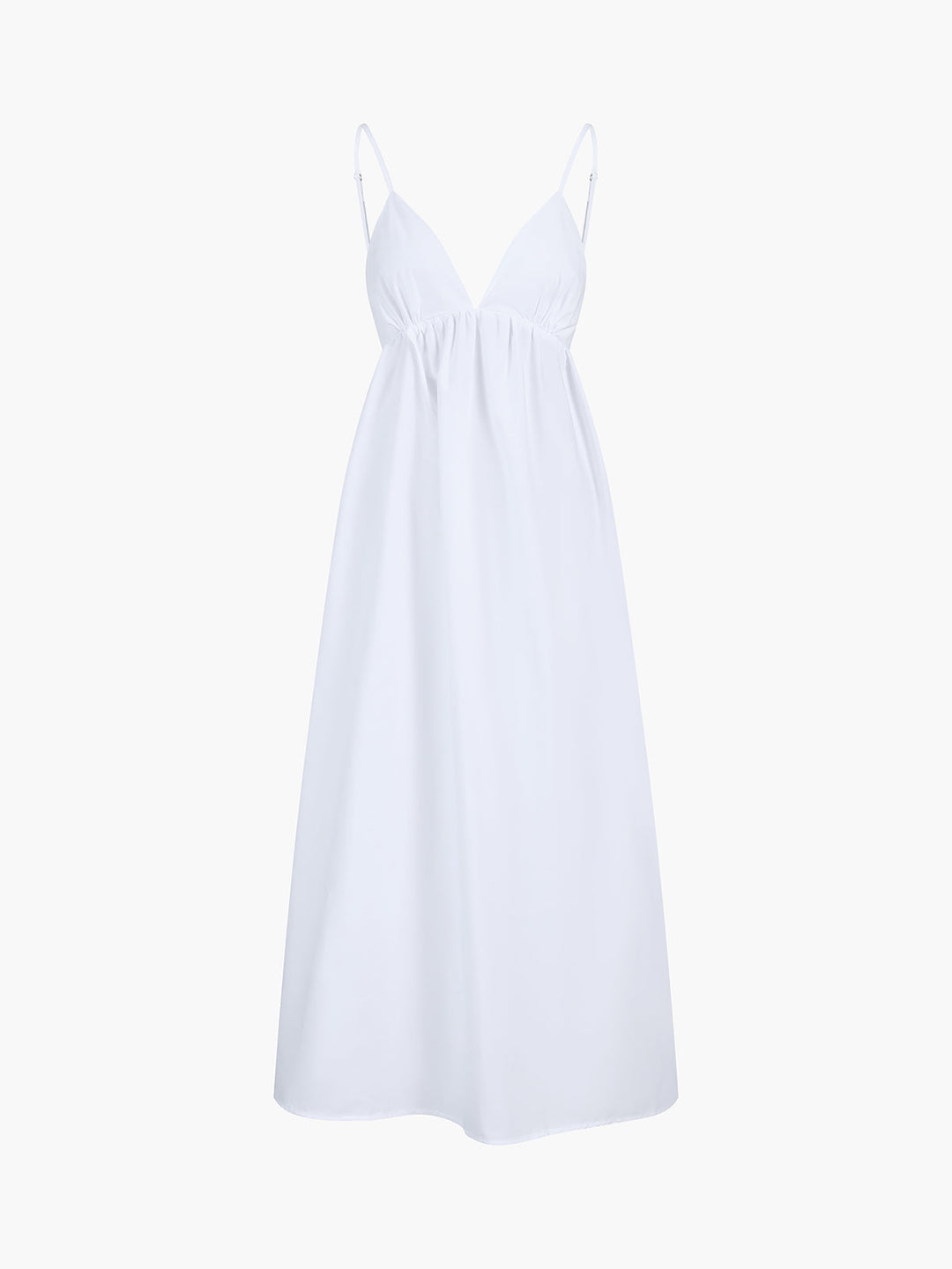 Women's flowing open back maxi dress, V-neck. Non-stretch for stylish summer beach & vacation wear.
