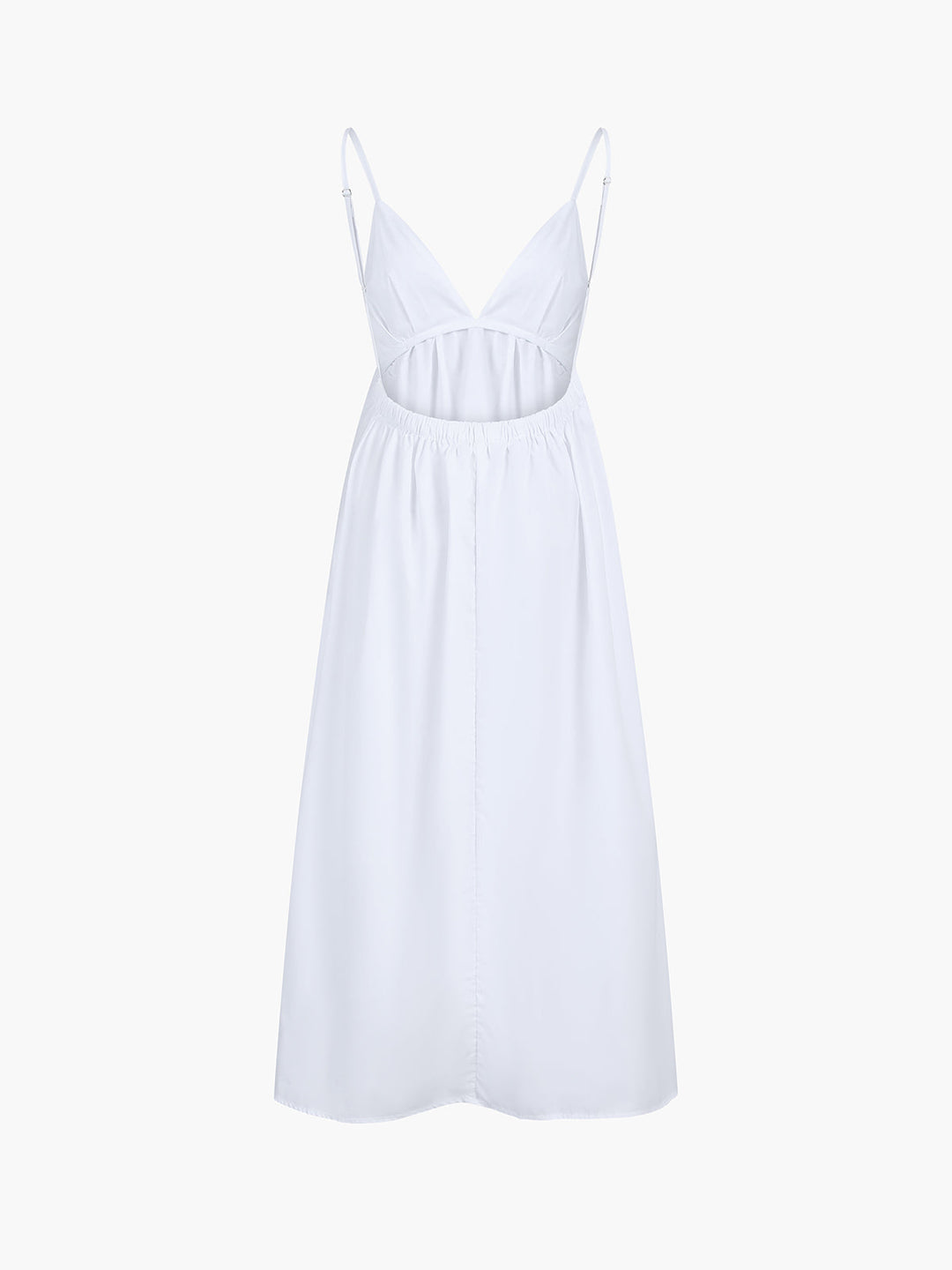 Summer style women's open back maxi dress. Elegant, sleeveless, V-neck vacation and beach outfit.