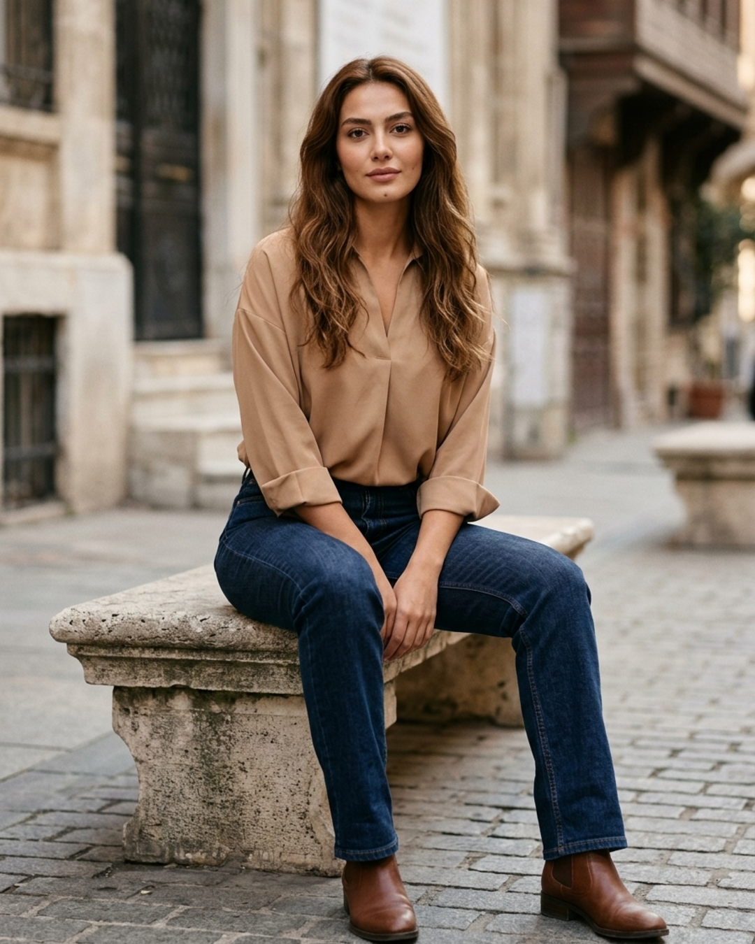 Solid color women's collared V-neck long sleeve shirt bodysuit, a modern elegant fashion staple.