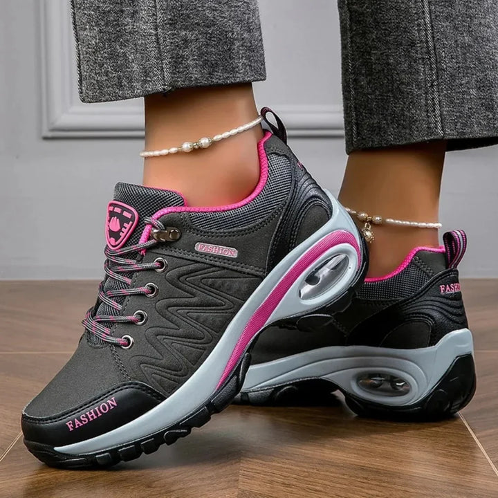 Women's colorful water-resistant hiking shoes, perfect for all-weather outdoor adventures & comfortable trail walking.