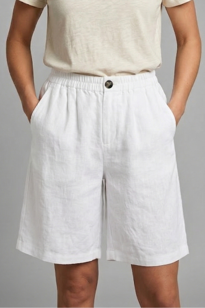 Women's comfort fit shorts with elastic waist, drawstring, and pockets for everyday casual style.