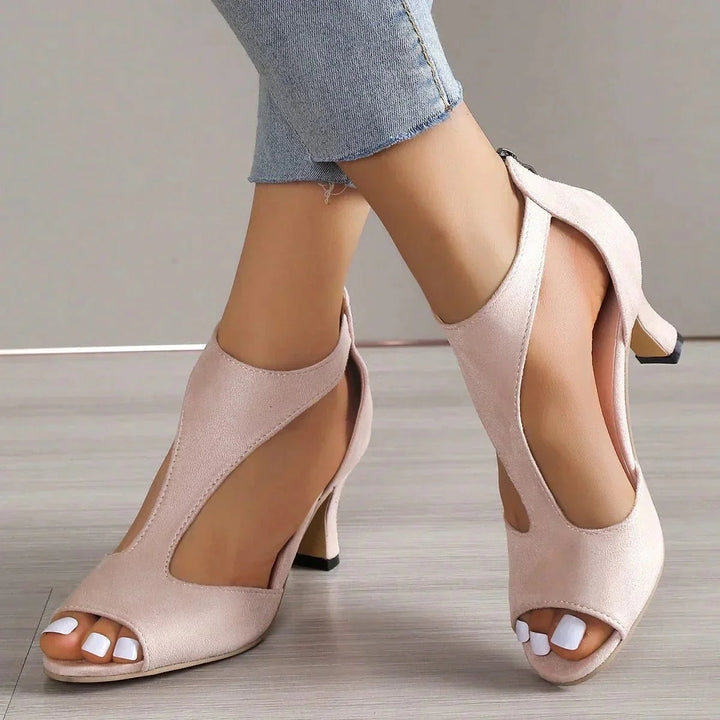 Women's comfort high heel orthopedic peep toe shoes. Elegant dress shoes for versatile wear & party fashion.