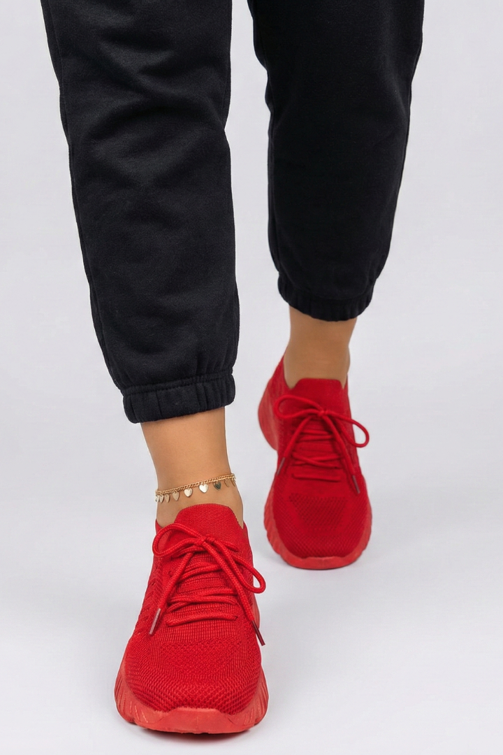 Modern women's comfort knit lace-up sneakers, providing support & style for athletic and casual outings.