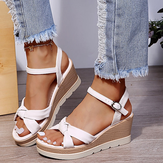 Women's comfort platform wedge sandals with adjustable ankle strap, perfect for summer casual wear.