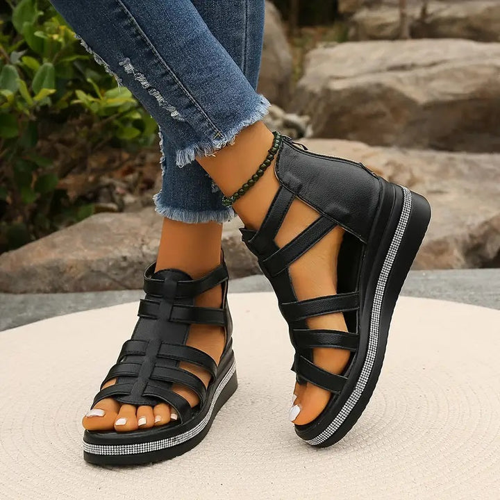 Women's comfort sandals with elegant rhinestones, perfect for stylish summer wear.