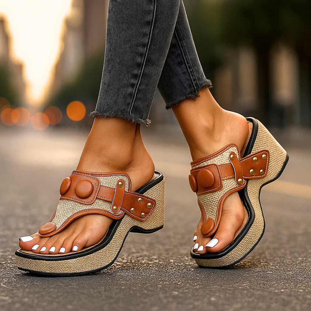 Everyday women's comfort thong sandals with wedge platform. Excellent arch support for casual summer style.