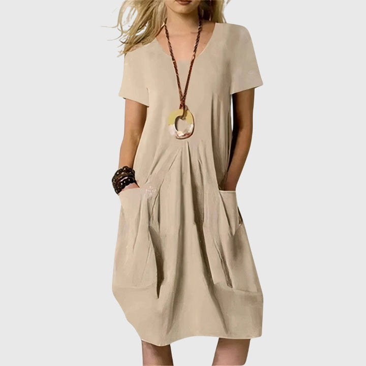 Ladies comfortable & flattering A-line casual dress. Perfect summer fashion, versatile for everyday wear.