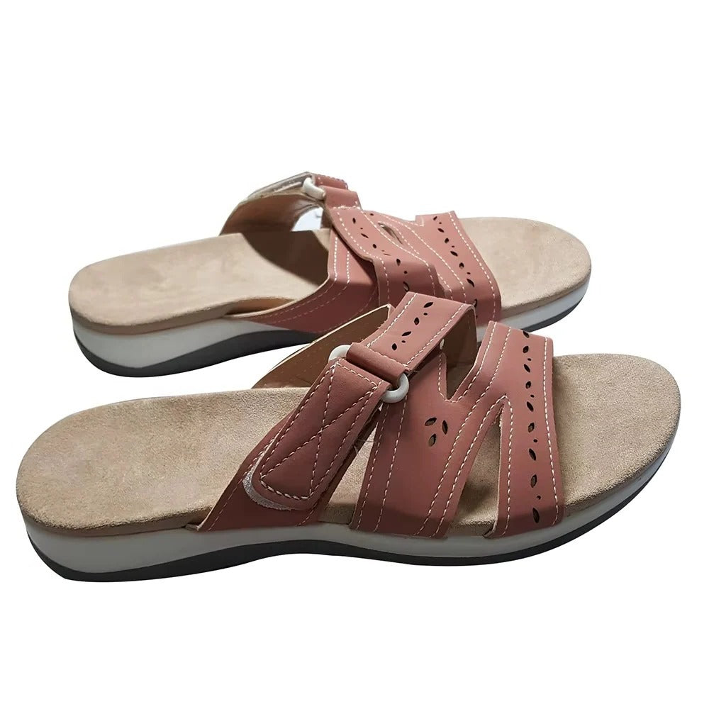 Adjustable hook-and-loop women's sandals. Comfortable, lightweight summer footwear for walking and casual activities.