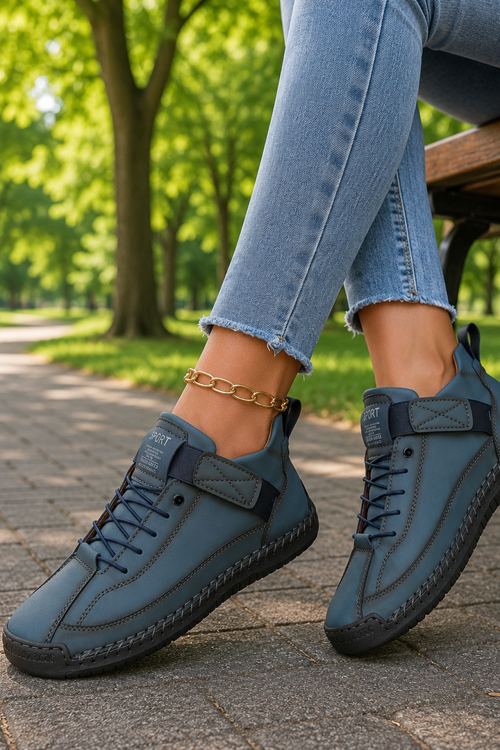 Side profile of comfortable women's casual sneakers, featuring lightweight design for daily wear.