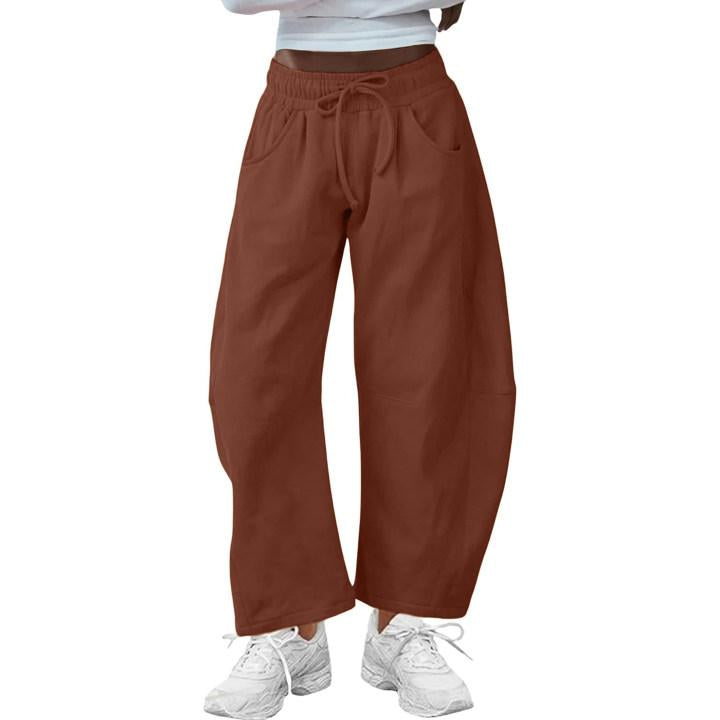 Chic women's cotton blend barrel-leg pants with a comfortable relaxed fit and adjustable drawstring waist