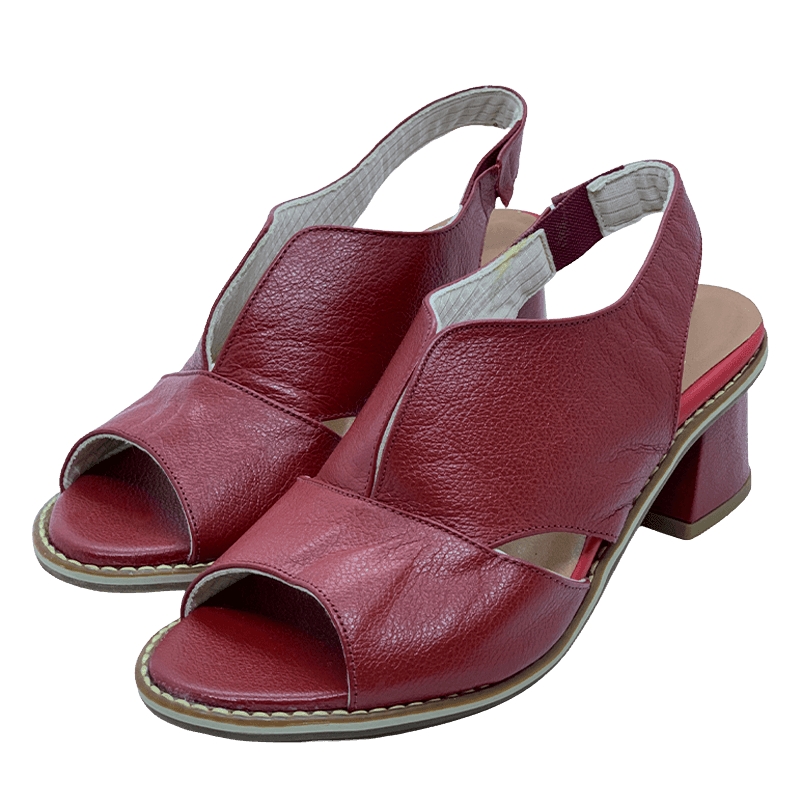 Top view of women's heeled sandals, highlighting padded footbed & stylish block heel.