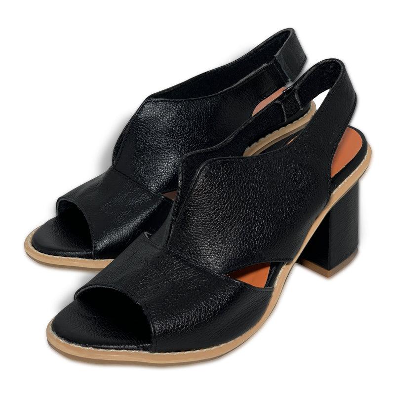 Women's comfortable heeled sandals with adjustable buckle closure & supportive block heel.