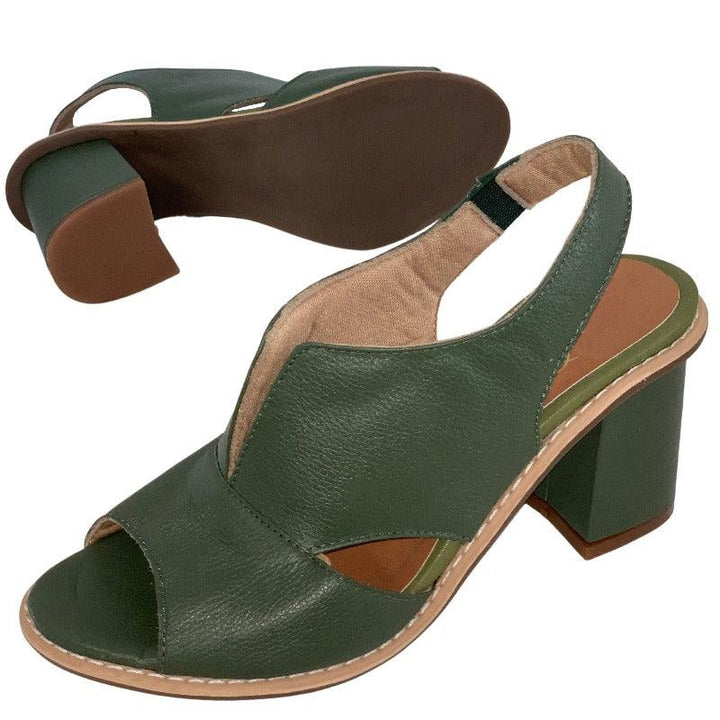 Chic women's heeled sandals with sturdy block heel and soft padded footbed for comfort.