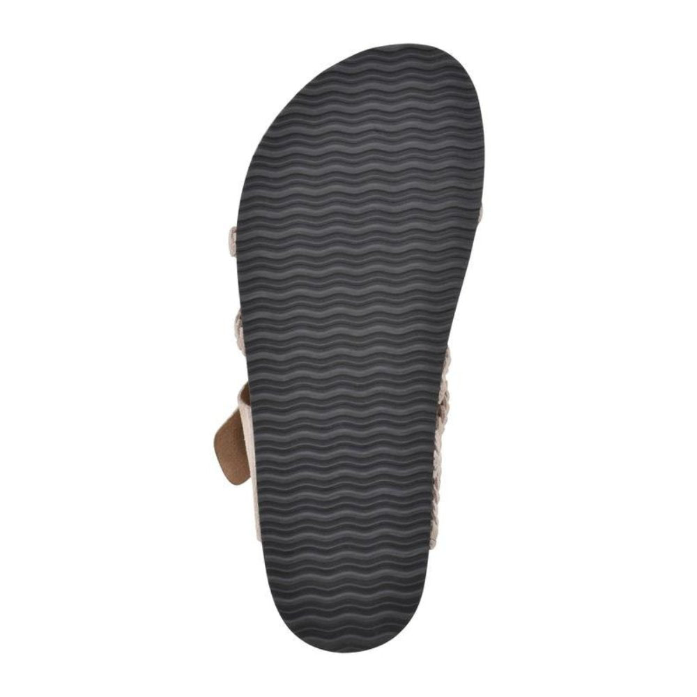 Open-toe women's braided strap sandals with an adjustable buckle, offering a secure and comfortable fit.