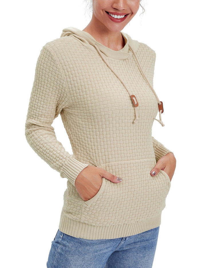 Women's everyday wear: a comfortable and stylish pullover hoodie in a light hue.
