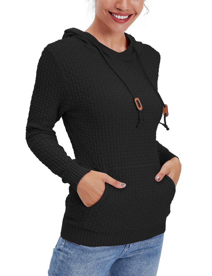Full-length shot of a women's breathable hoodie, presenting its complete silhouette.