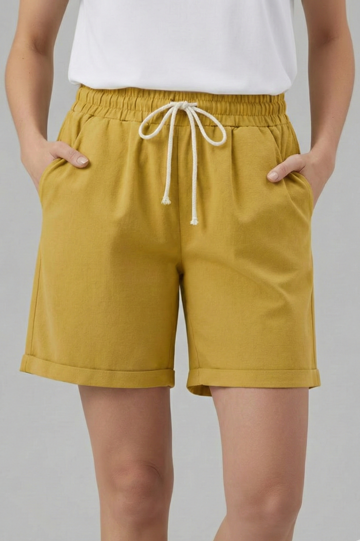 Relaxed fit women's shorts for summer, featuring a comfortable elastic drawstring waist.