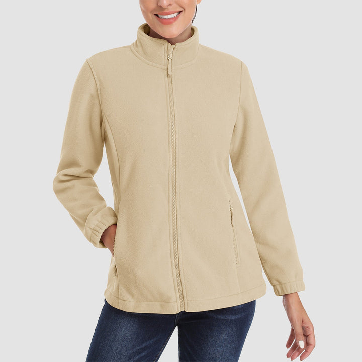 Cozy women's fleece jacket, full zip, with a high collar, ideal for casual everyday wear