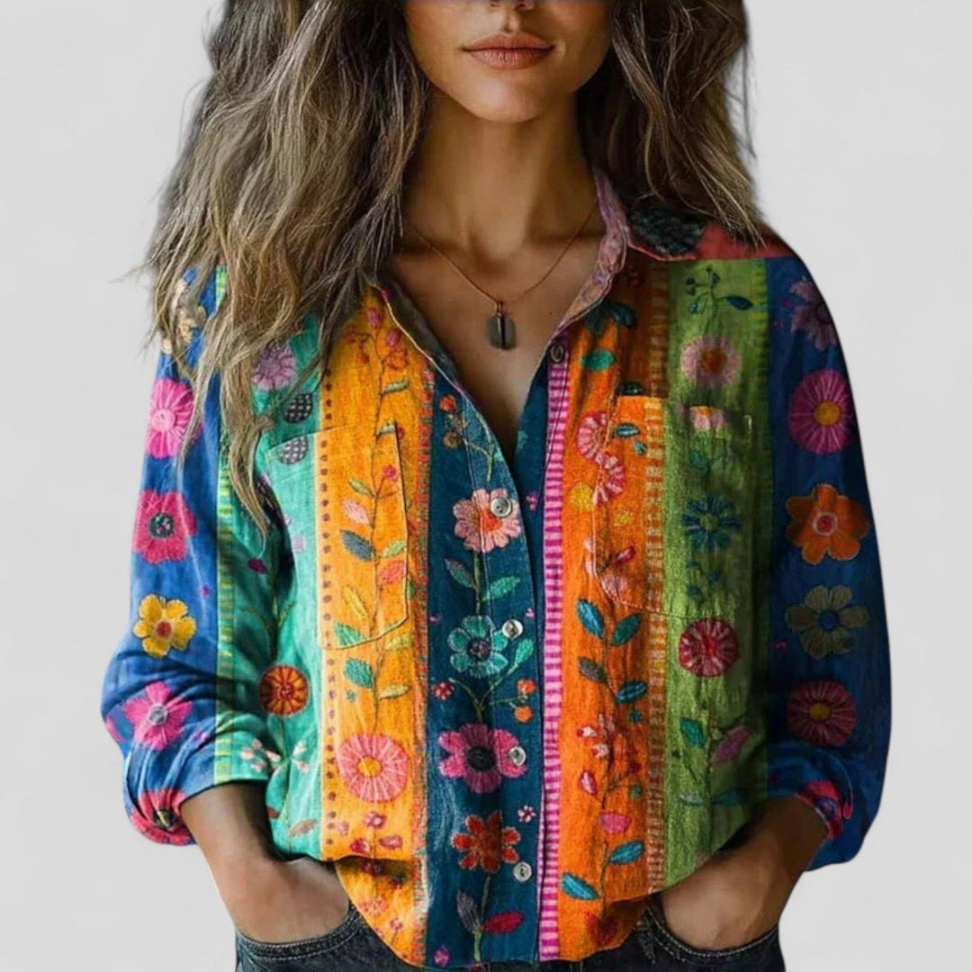 Women's comfortable gradient long-sleeve blouse shirt, perfect for stylish everyday casual wear.