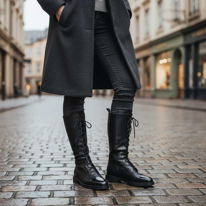 Women's comfortable high lacing boots, versatile for autumn and winter fashion, with adjustable details.