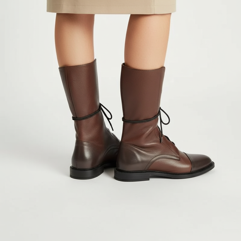 Versatile women's high boots with adjustable lacing, providing comfort and a non-slip sole for autumn & winter.