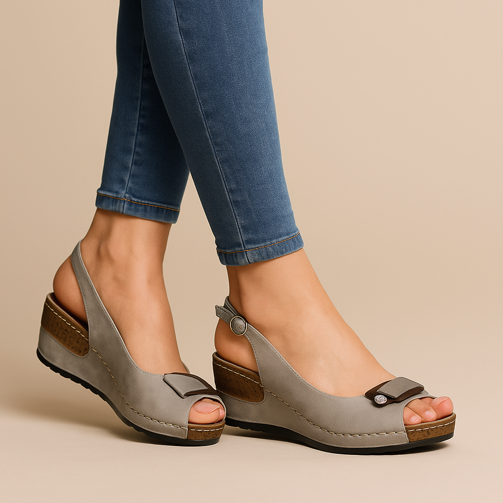 Comfortable women's wedge sandals with peep toe and slingback design, ideal for versatile summer casual wear.