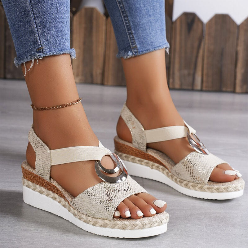 Stylish women's open toe wedge sandals featuring elastic strappy design and platform sole for casual summer fashion.