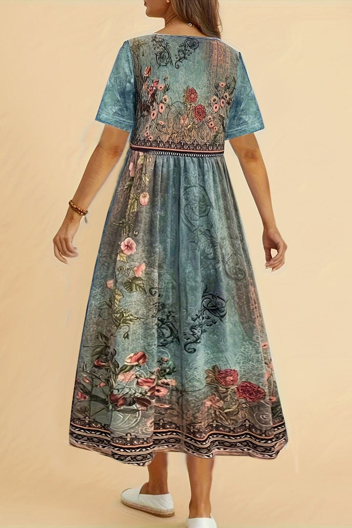 Stylish women's printed midi dress, comfortable relaxed fit. Elegant everyday wear, versatile for spring/summer casual.