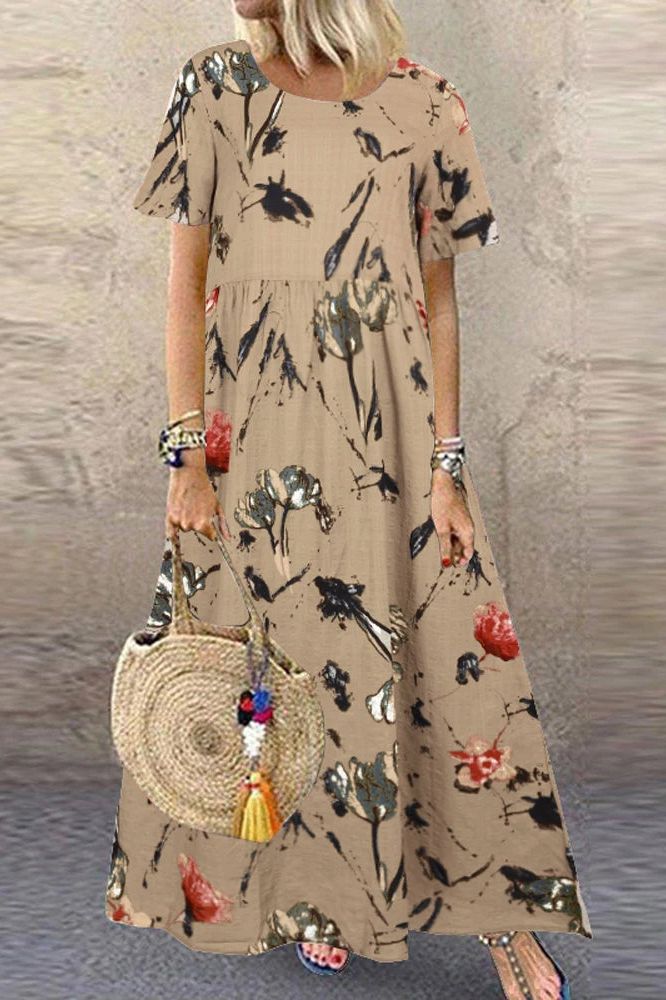 Chic women's relaxed maxi dress, a versatile and comfortable flowy long dress for summer fashion.