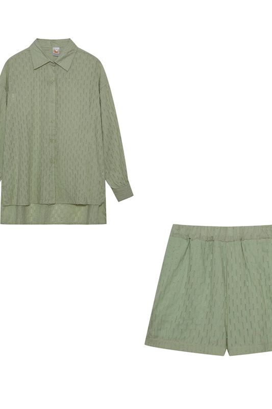 Breathable women's summer shirt and short set. Perfect for resort wear or daily comfort.