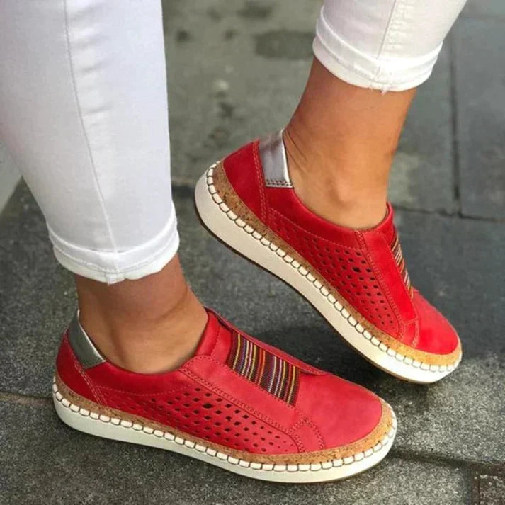 Women's stylish slip-on walking shoes. Comfortable & lightweight perforated design, perfect for versatile daily and summer wear.