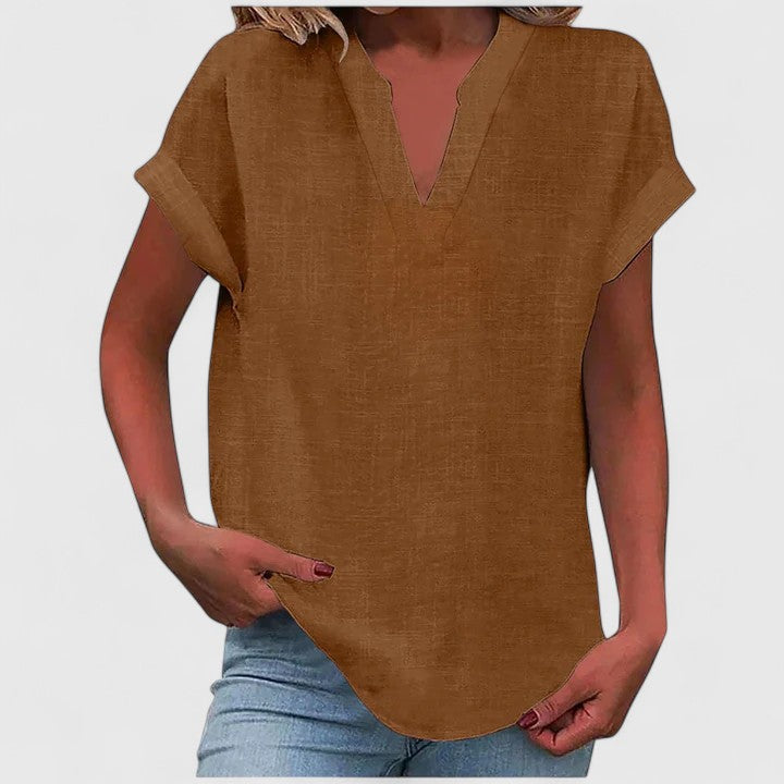 Women's comfortable V-neck blouse, perfect for everyday style, versatile casual wear.