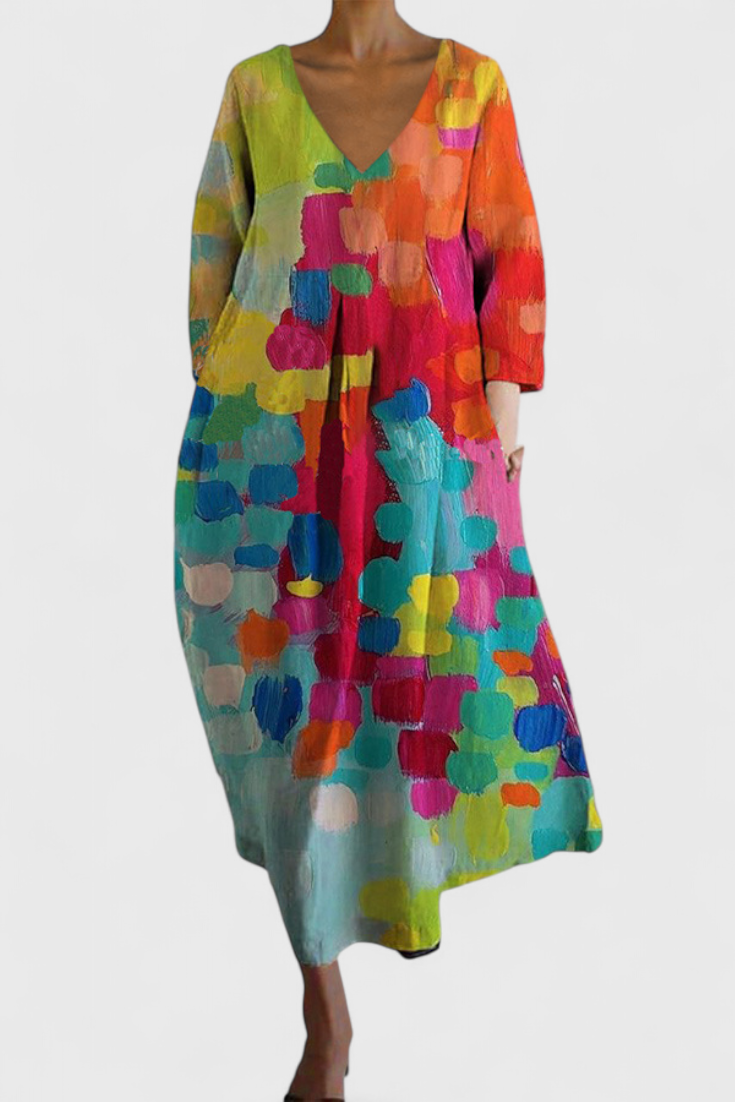 Women's comfortable V-neck maxi dress in soft fabric, perfect for effortless summer style.