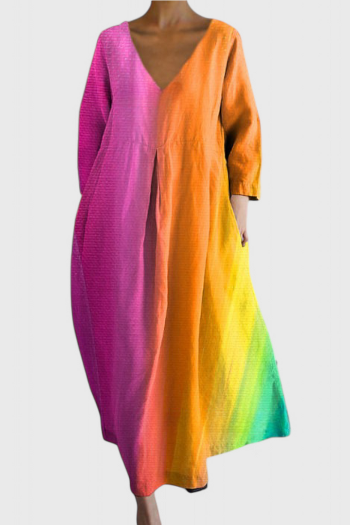 Elegant women's V-neck maxi dress with a comfortable, relaxed fit for versatile style.