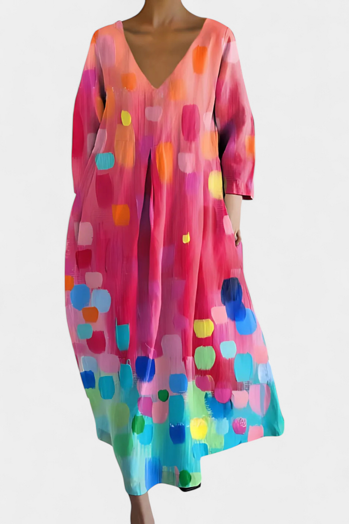Blue V-neck maxi dress for women, offering casual chic and comfortable summer fashion.