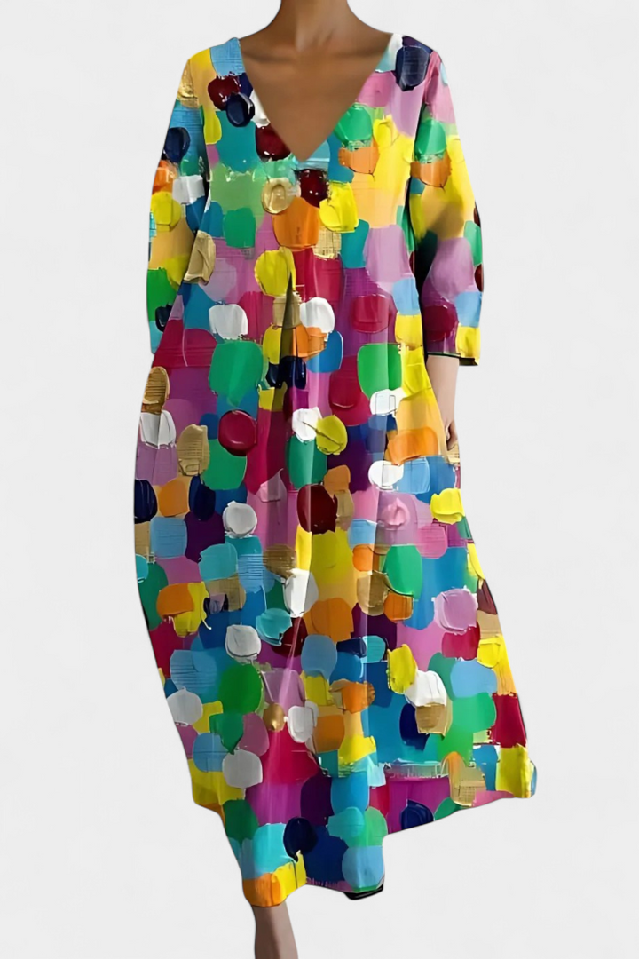 Comfortable V-neck maxi dress for women, with a flattering, flowy silhouette and effortless style.