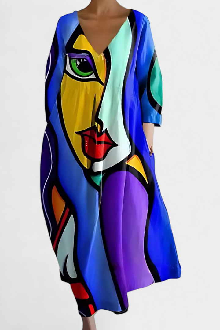 Effortless flowy V-neck maxi dress for women, perfect for elegant summer fashion and comfort.