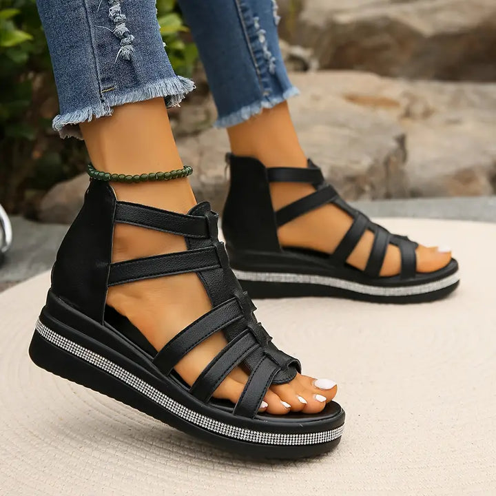 Top-down view of versatile women's casual wedge sandals, essential slip-on footwear for summer comfort.