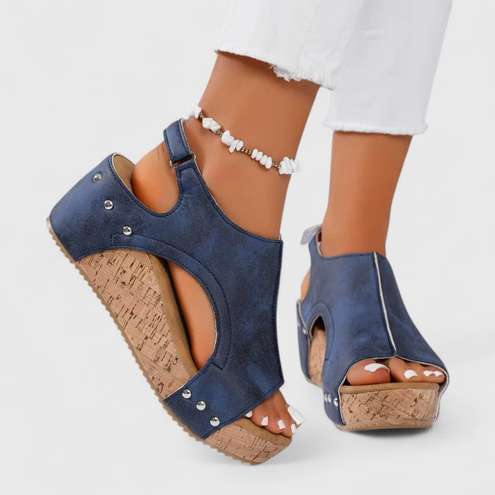 Women's comfortable wedge sandals with arch support for everyday wear. Stylish summer walking shoes for ladies.